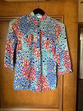 Colorful Multi-Spot Button-Up Blouse